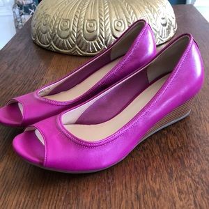 Cole Haan: hot pink leather wedges.